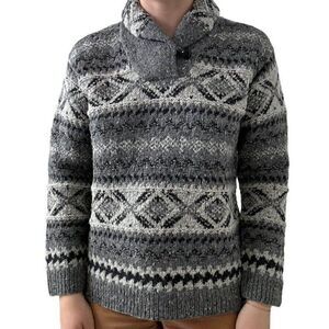 Vintage Lauren Ralph Lauren Grey Hand Knit Cowl Neck Chunky Wool Sweater Sz M/P